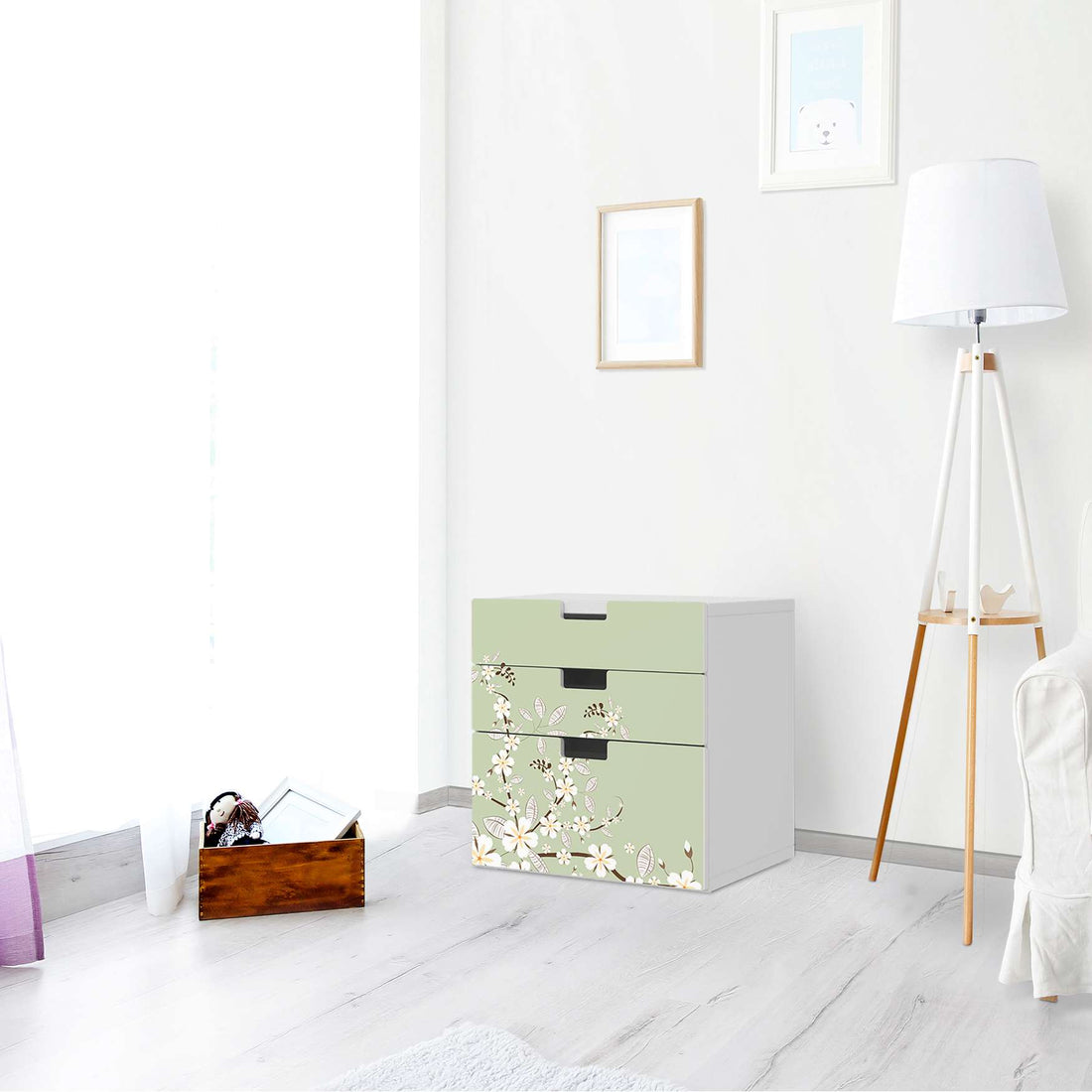 Folie für Möbel White Blossoms - IKEA Stuva Kommode - 3 Schubladen (Kombination 1) - Wohnzimmer