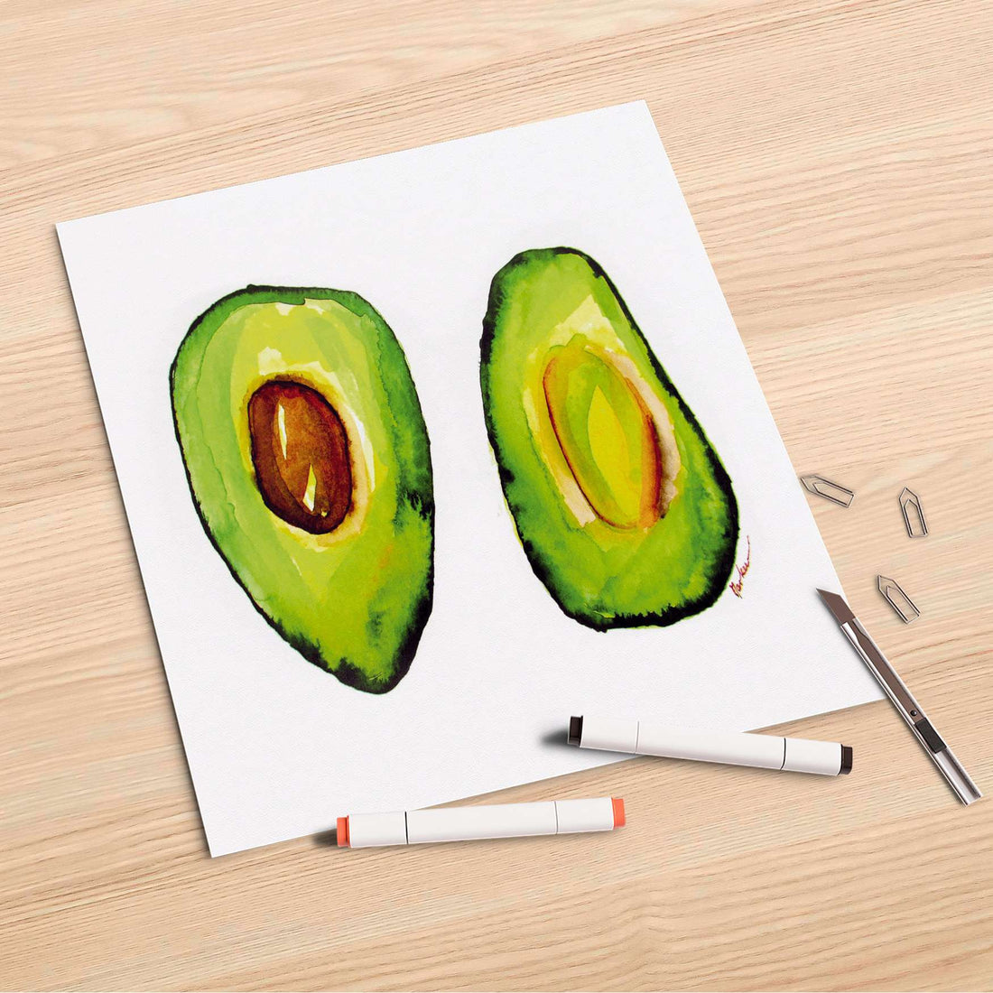 Folienbogen Avocado halb und halb - 30x30 cm