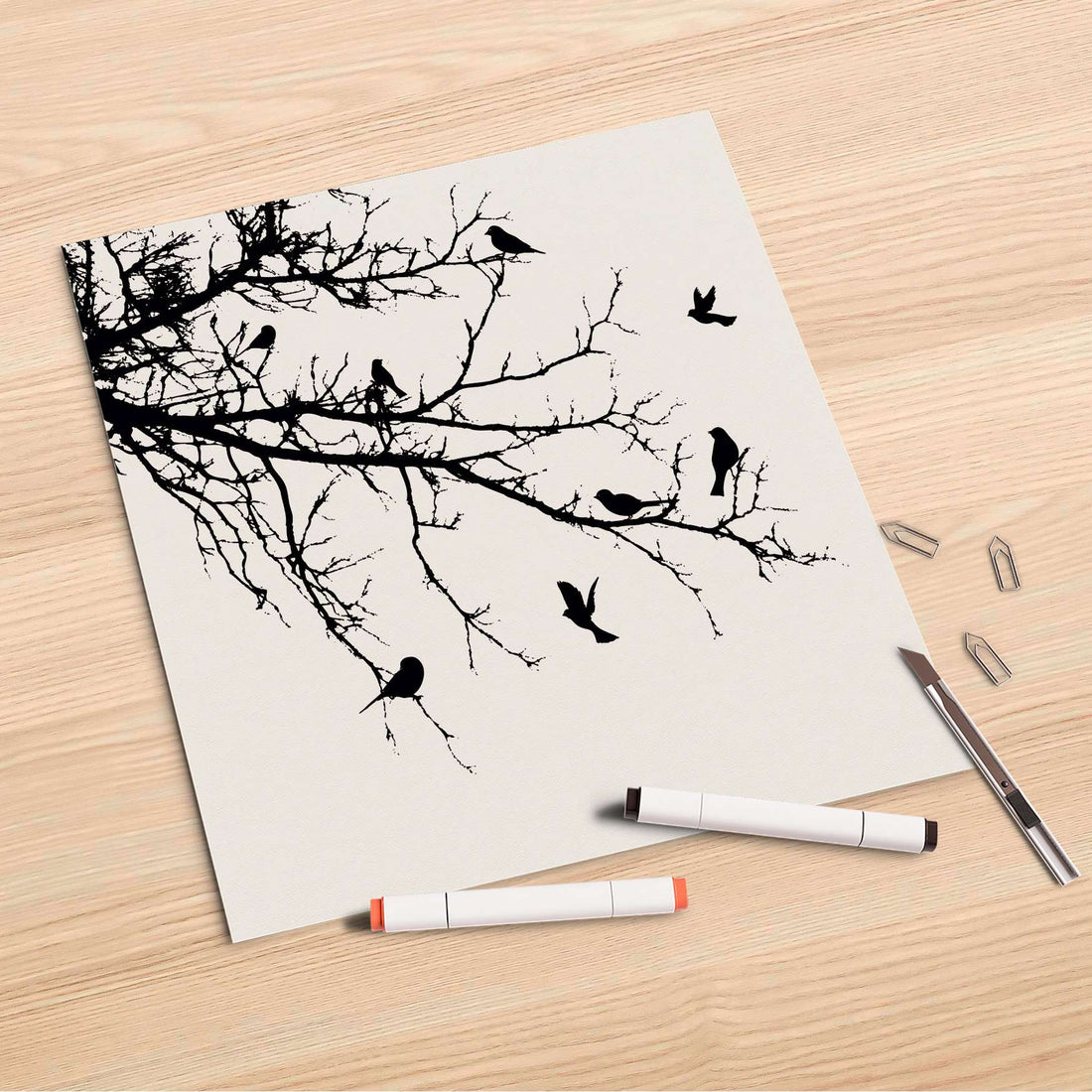 Folienbogen Tree and Birds 1 - 30x30 cm