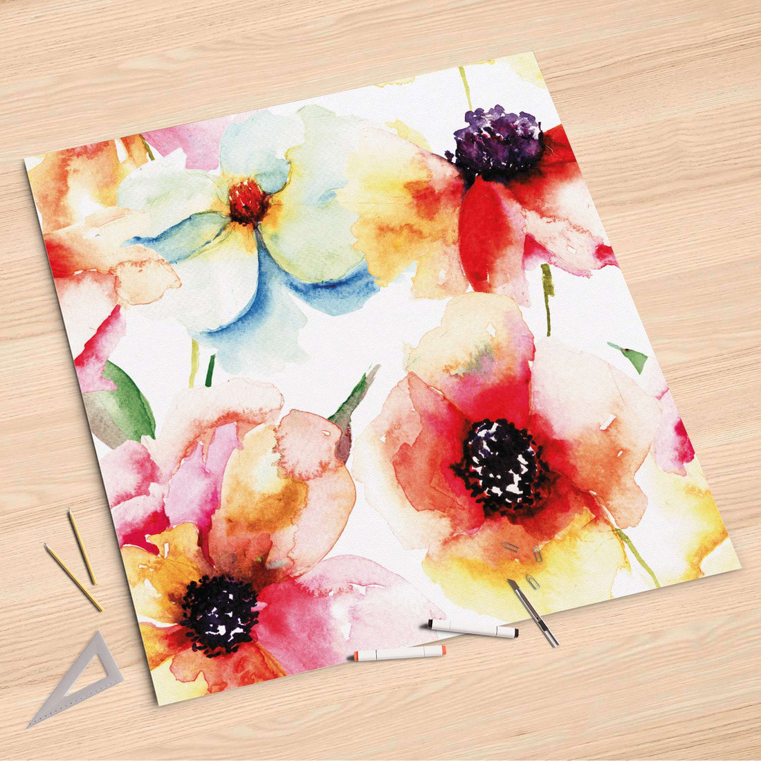 Folienbogen Water Color Flowers - 90x90 cm
