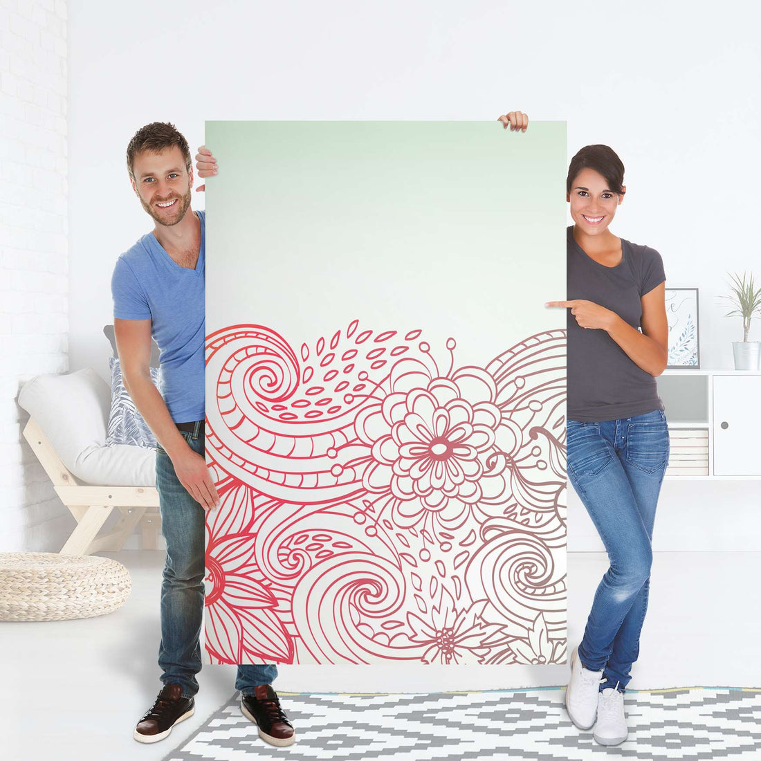 Selbstklebender Folienbogen Floral Doodle - Größe: 100x150 cm