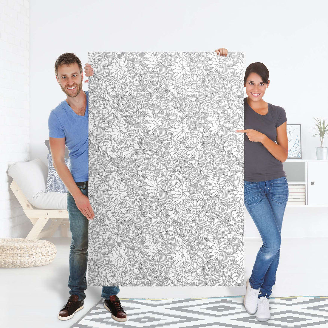 Selbstklebender Folienbogen Flower Lines 2 - Größe: 100x150 cm