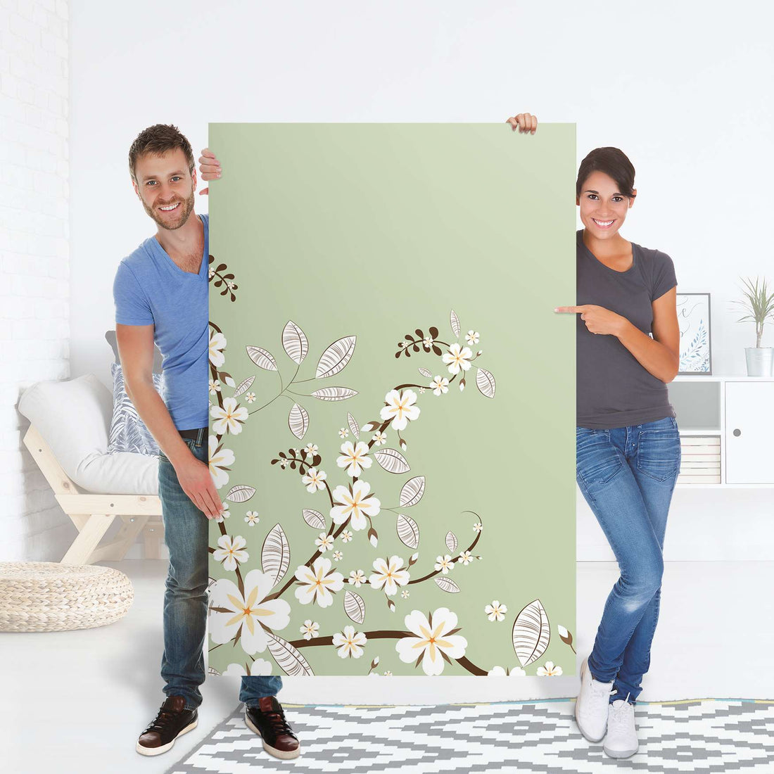 Selbstklebender Folienbogen White Blossoms - Größe: 100x150 cm