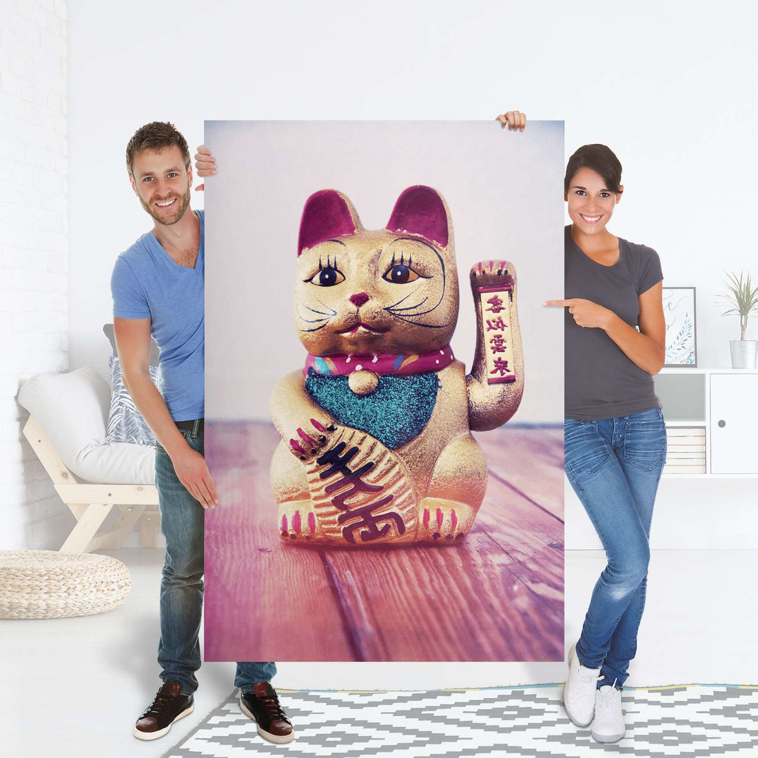 Selbstklebender Folienbogen Winkekatze - Größe: 100x150 cm