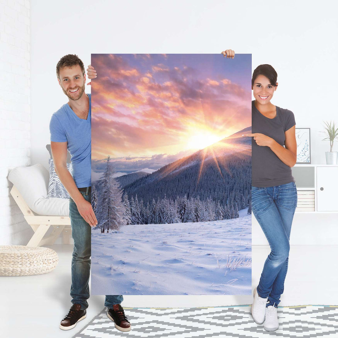 Selbstklebender Folienbogen Zauberhafte Winterlandschaft - Größe: 100x150 cm