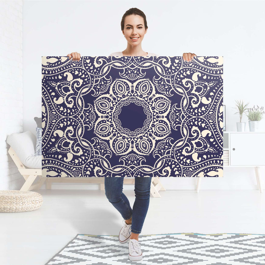 Selbstklebender Folienbogen Blue Mandala - Größe: 120x80 cm