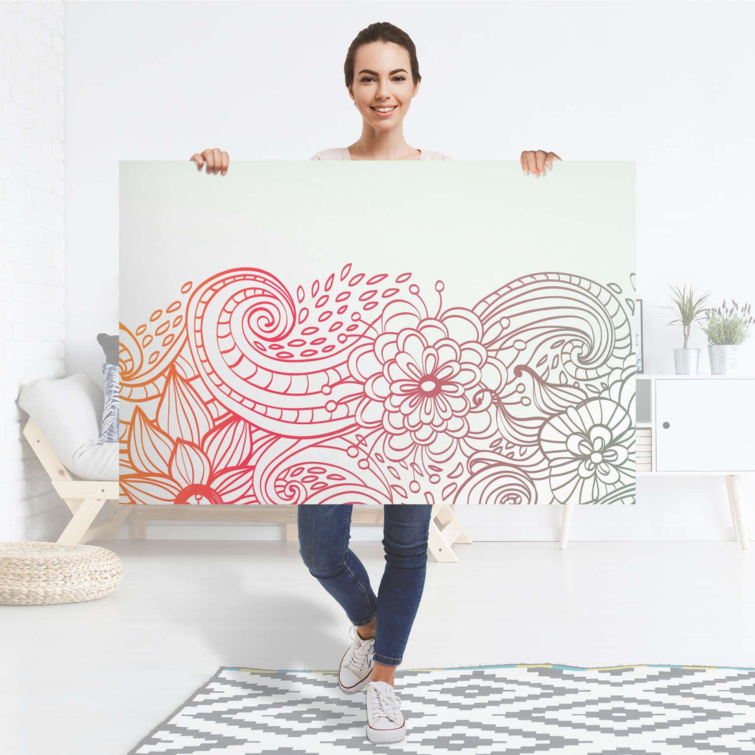 Selbstklebender Folienbogen Floral Doodle - Größe: 120x80 cm