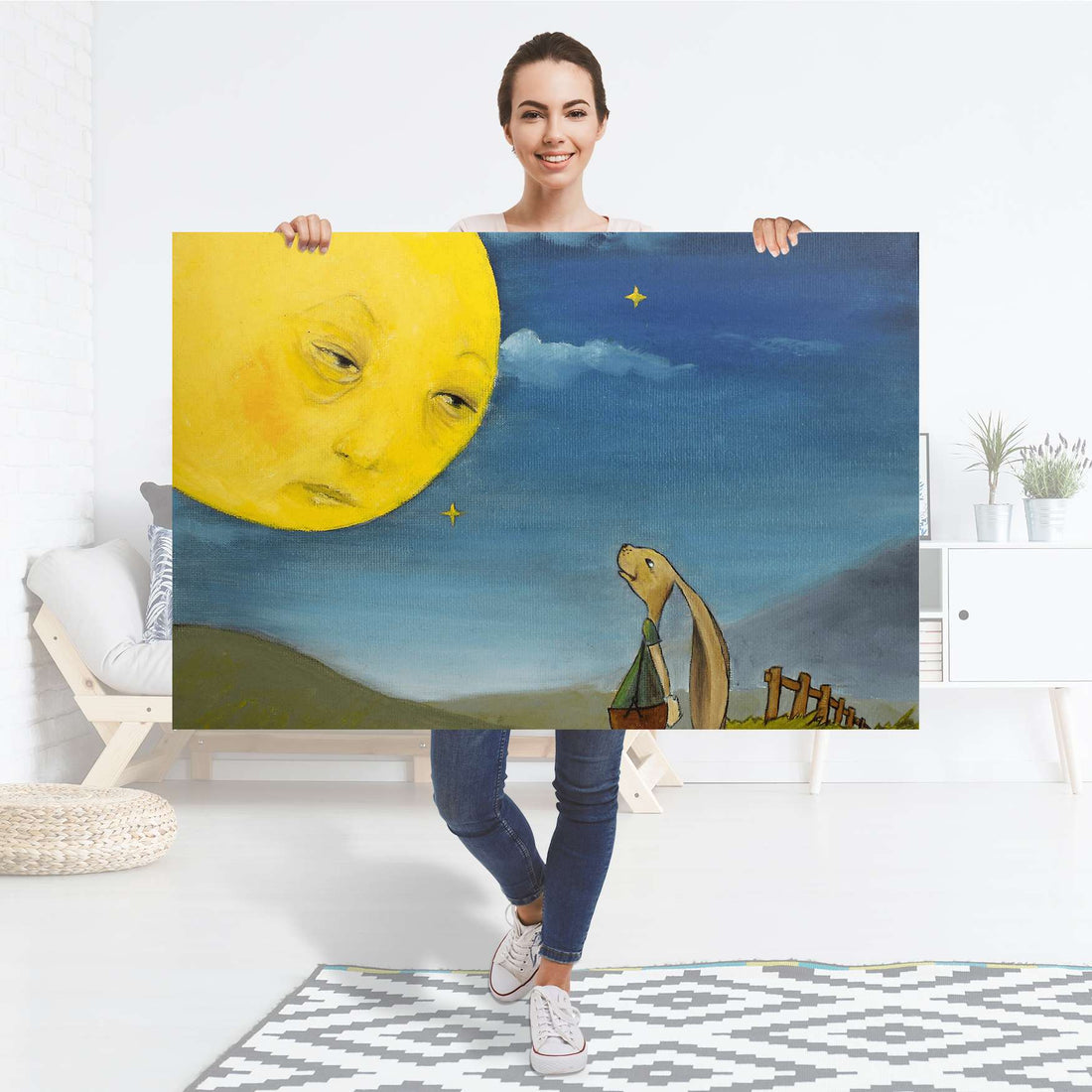 Selbstklebender Folienbogen Hase und Mond - Größe: 120x80 cm