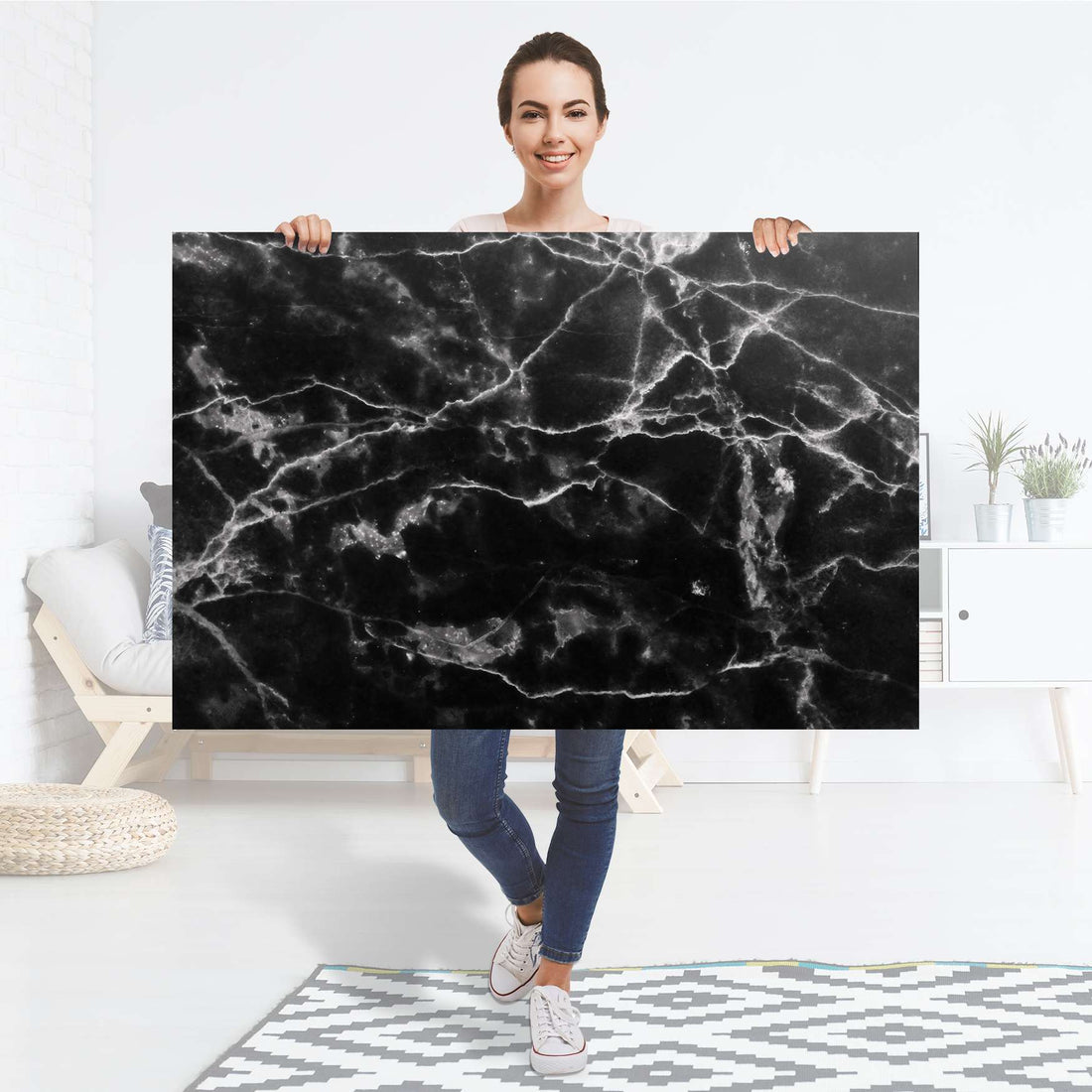 Selbstklebender Folienbogen Marmor schwarz - Größe: 120x80 cm