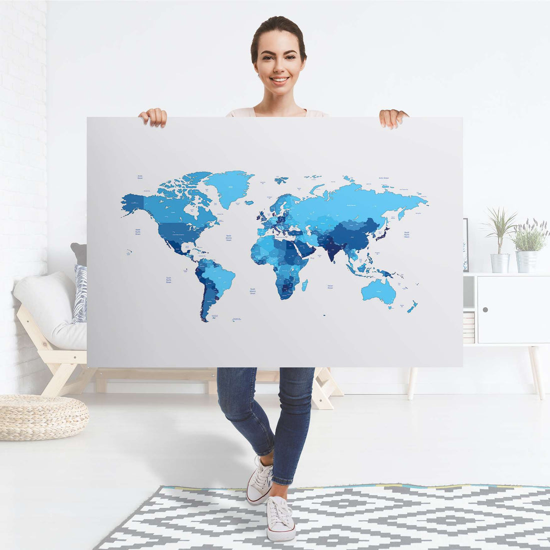 Selbstklebender Folienbogen Politische Weltkarte - Größe: 120x80 cm