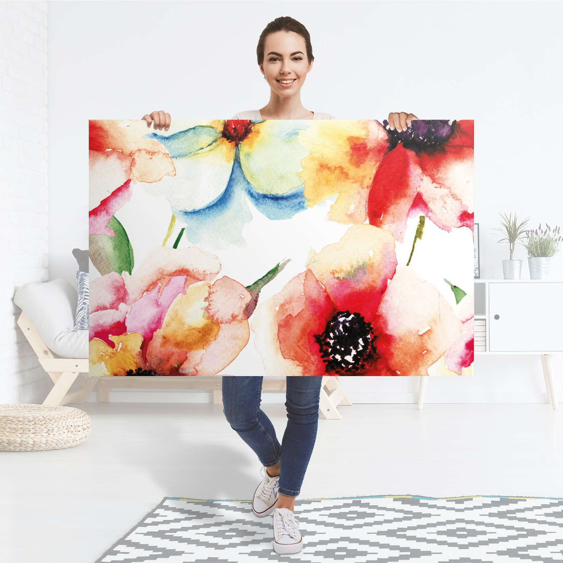 Selbstklebender Folienbogen Water Color Flowers - Größe: 120x80 cm