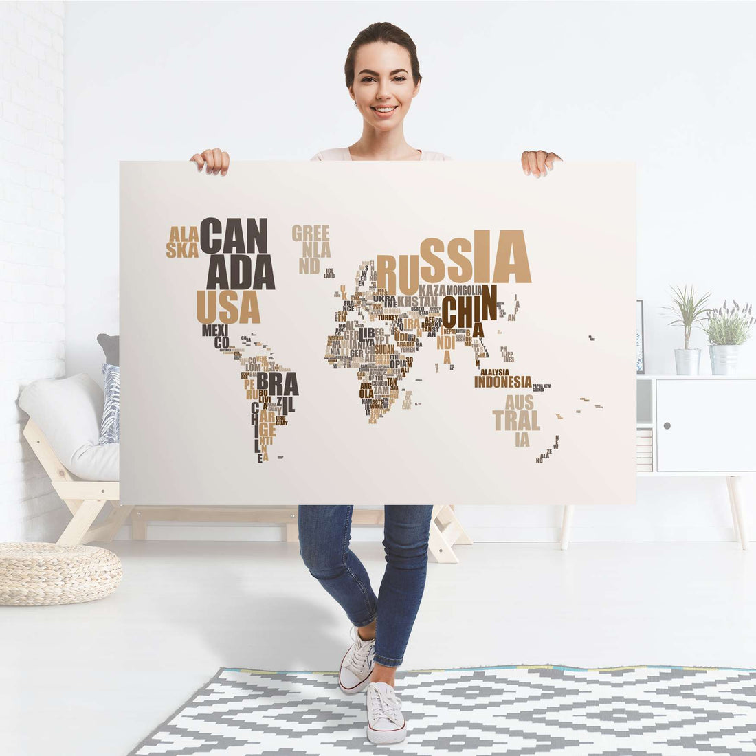 Selbstklebender Folienbogen World Map - Braun - Größe: 120x80 cm