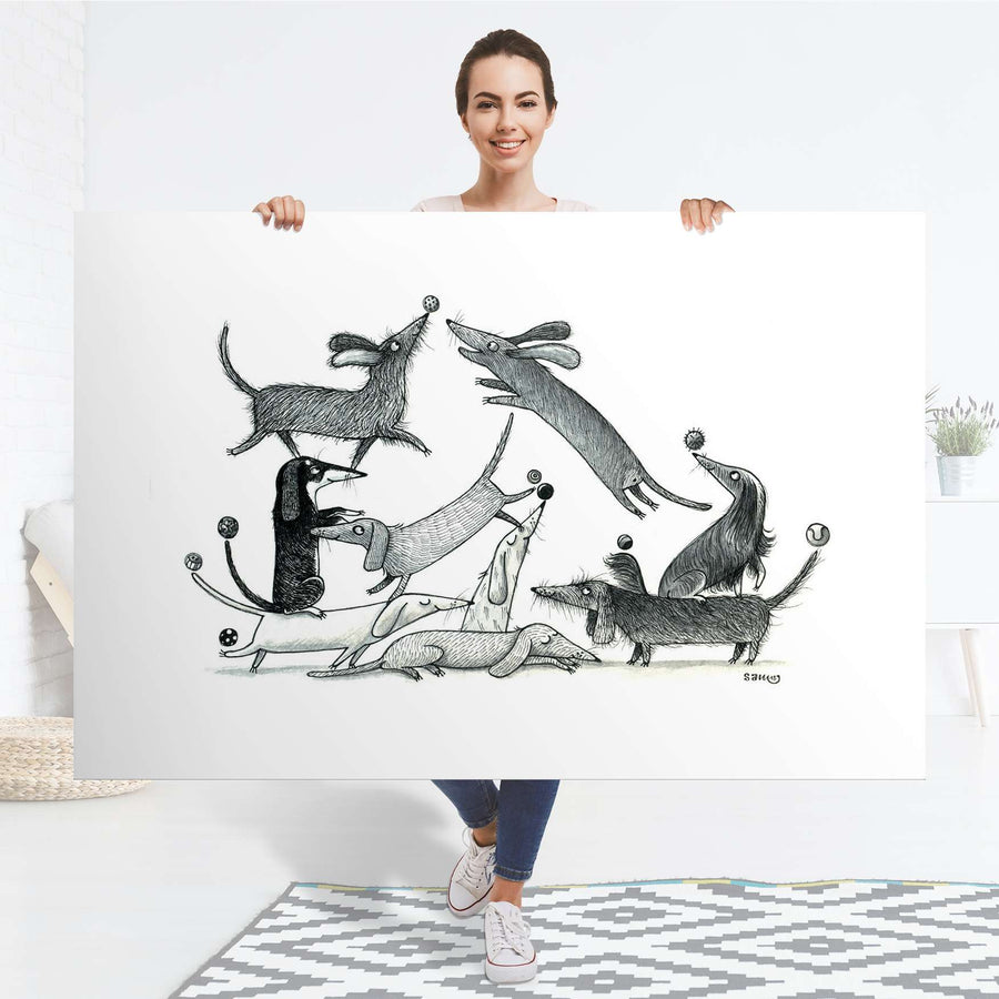 Selbstklebender Folienbogen Akrobaten Dackel - Größe: 150x100 cm