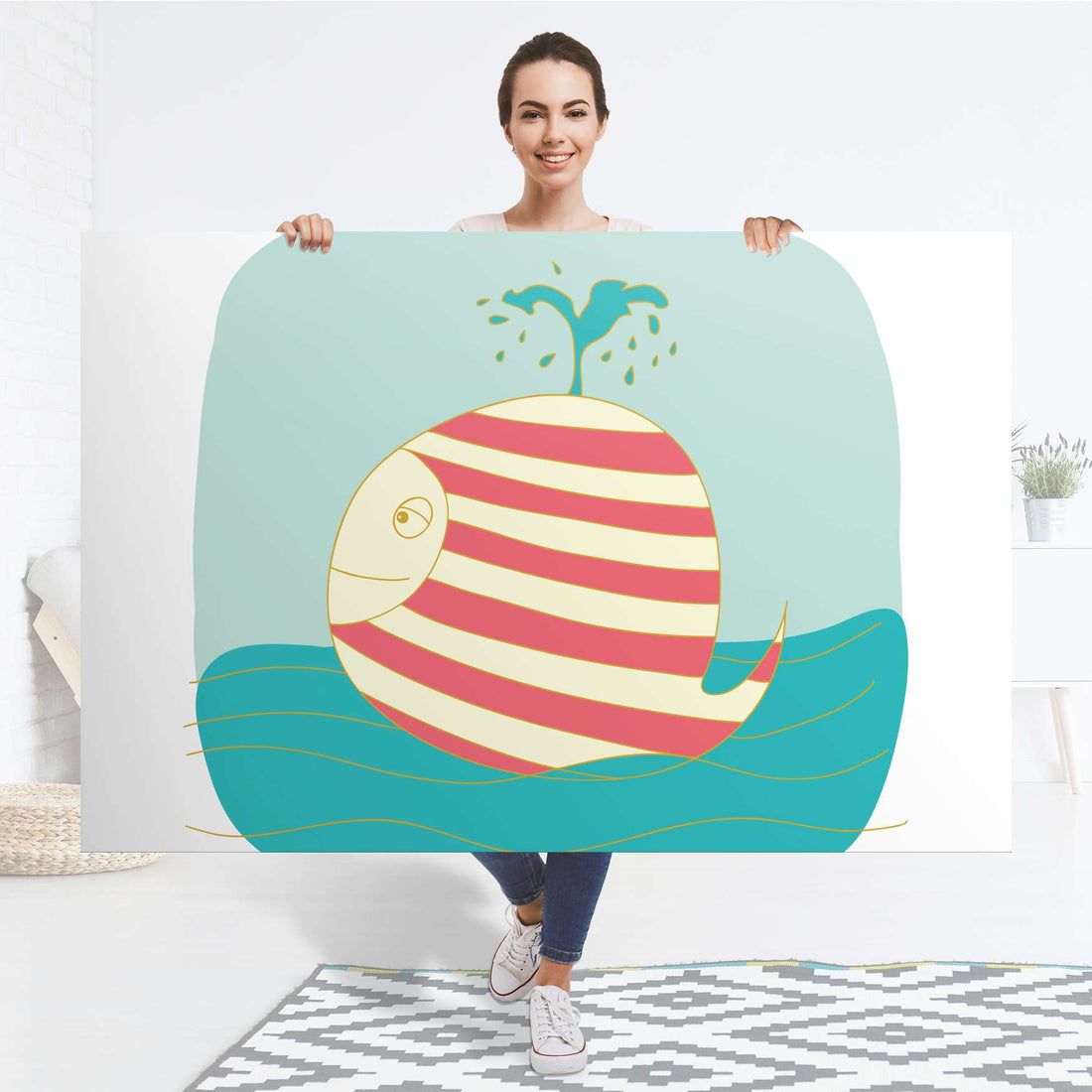 Selbstklebender Folienbogen Funny Wale - Größe: 150x100 cm