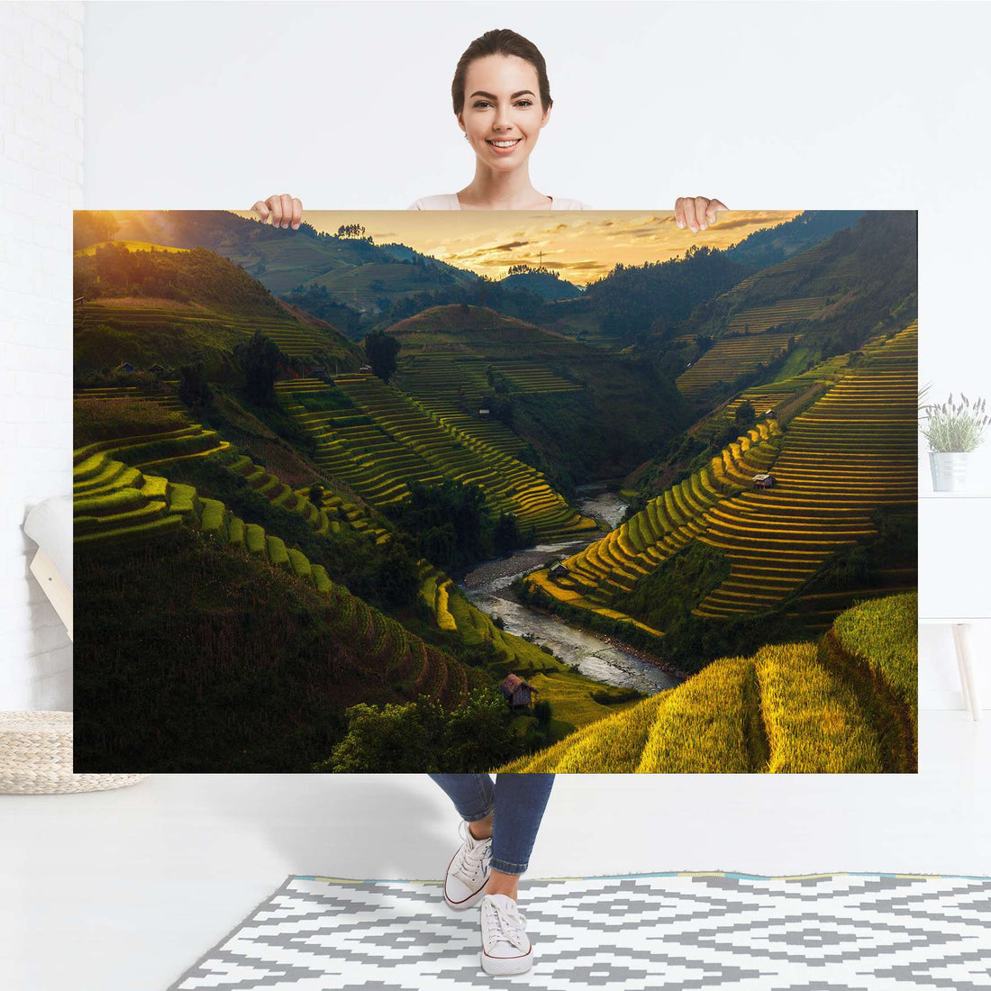 Selbstklebender Folienbogen Reisterrassen - Größe: 150x100 cm