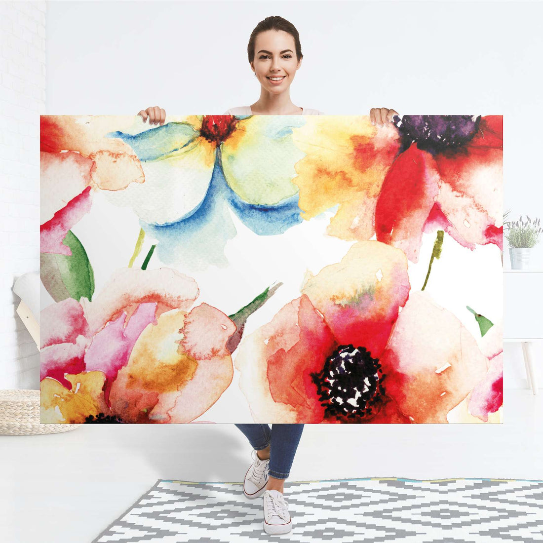Selbstklebender Folienbogen Water Color Flowers - Größe: 150x100 cm