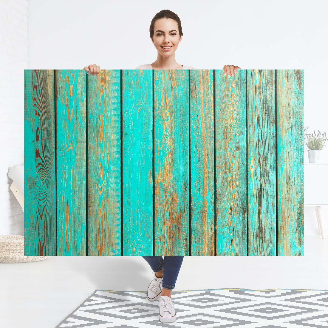 Selbstklebender Folienbogen Wooden Aqua - Größe: 150x100 cm