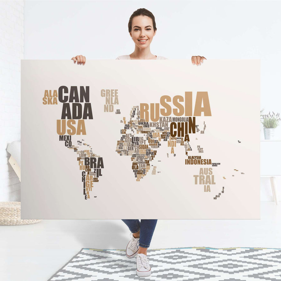 Selbstklebender Folienbogen World Map - Braun - Größe: 150x100 cm