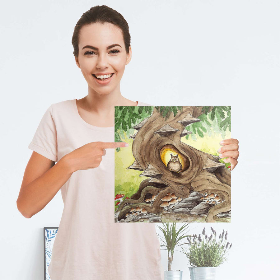 Selbstklebender Folienbogen Eulenbaum - Größe: 30x30 cm