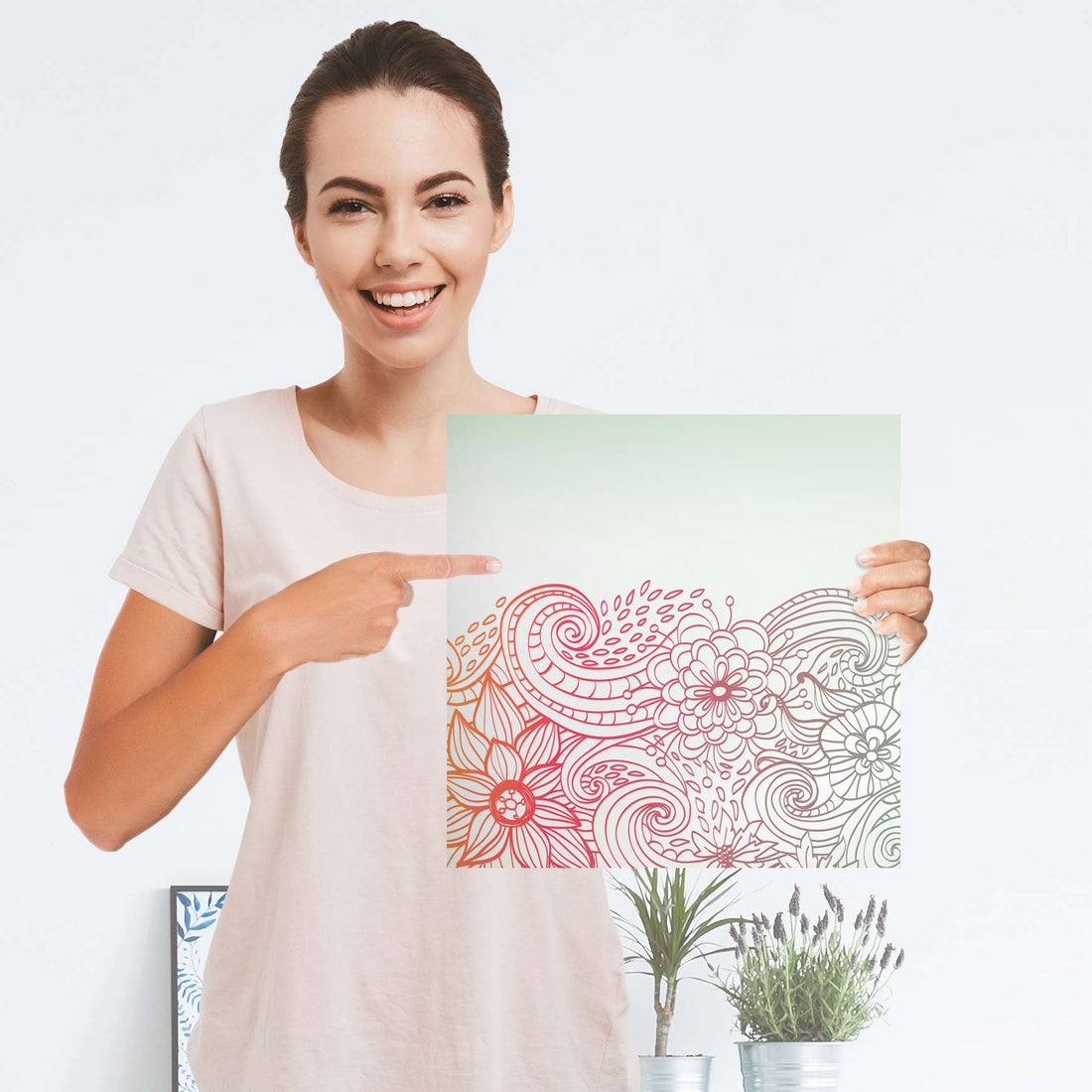 Selbstklebender Folienbogen Floral Doodle - Größe: 30x30 cm