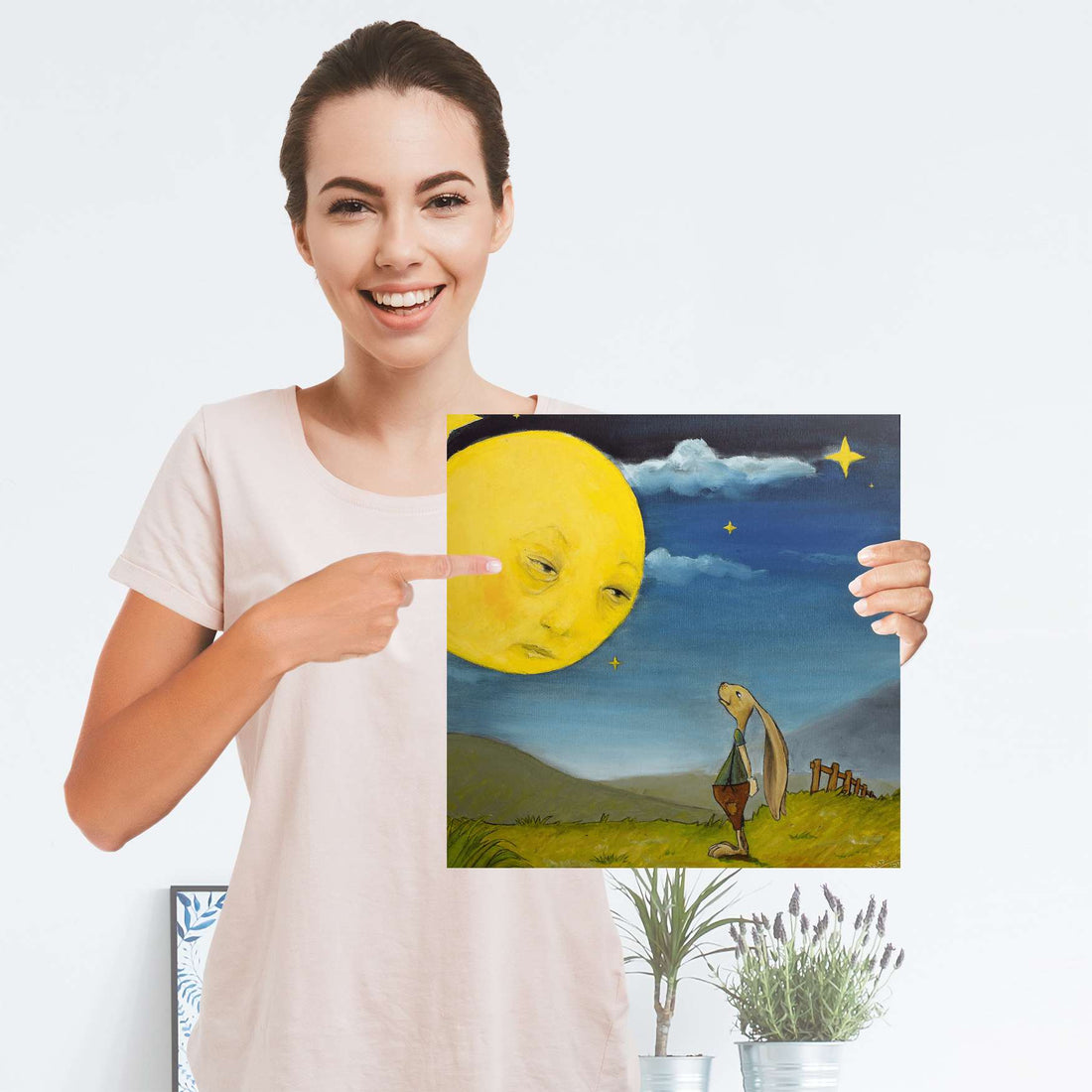 Selbstklebender Folienbogen Hase und Mond - Größe: 30x30 cm