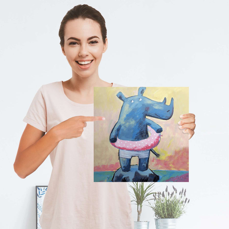 Selbstklebender Folienbogen Nashorn - Größe: 30x30 cm