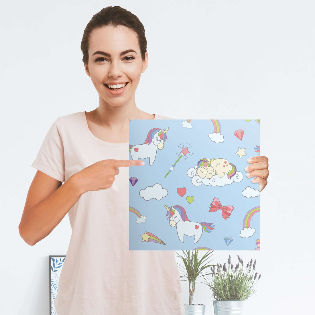 Selbstklebender Folienbogen Rainbow Unicorn - Größe: 30x30 cm