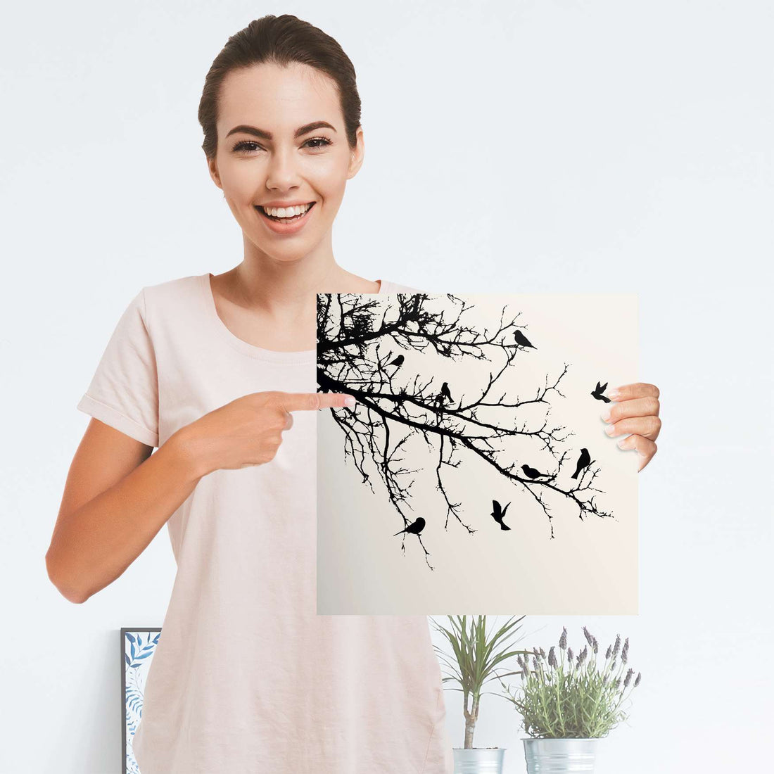 Selbstklebender Folienbogen Tree and Birds 1 - Größe: 30x30 cm