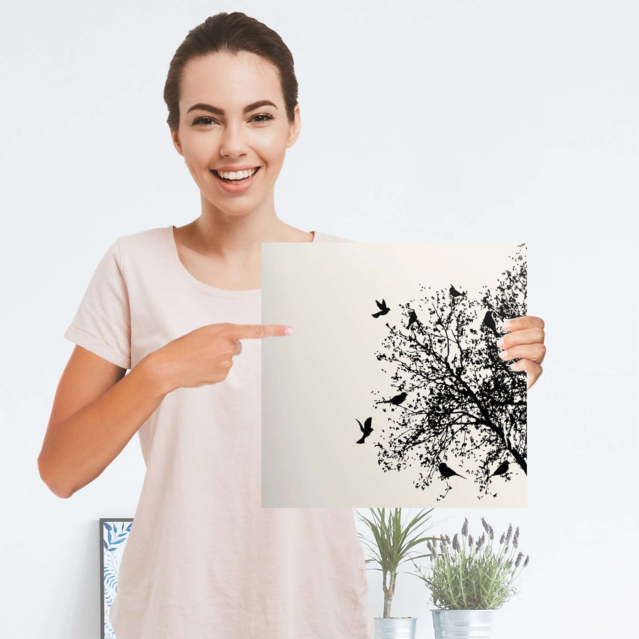 Selbstklebender Folienbogen Tree and Birds 2 - Größe: 30x30 cm