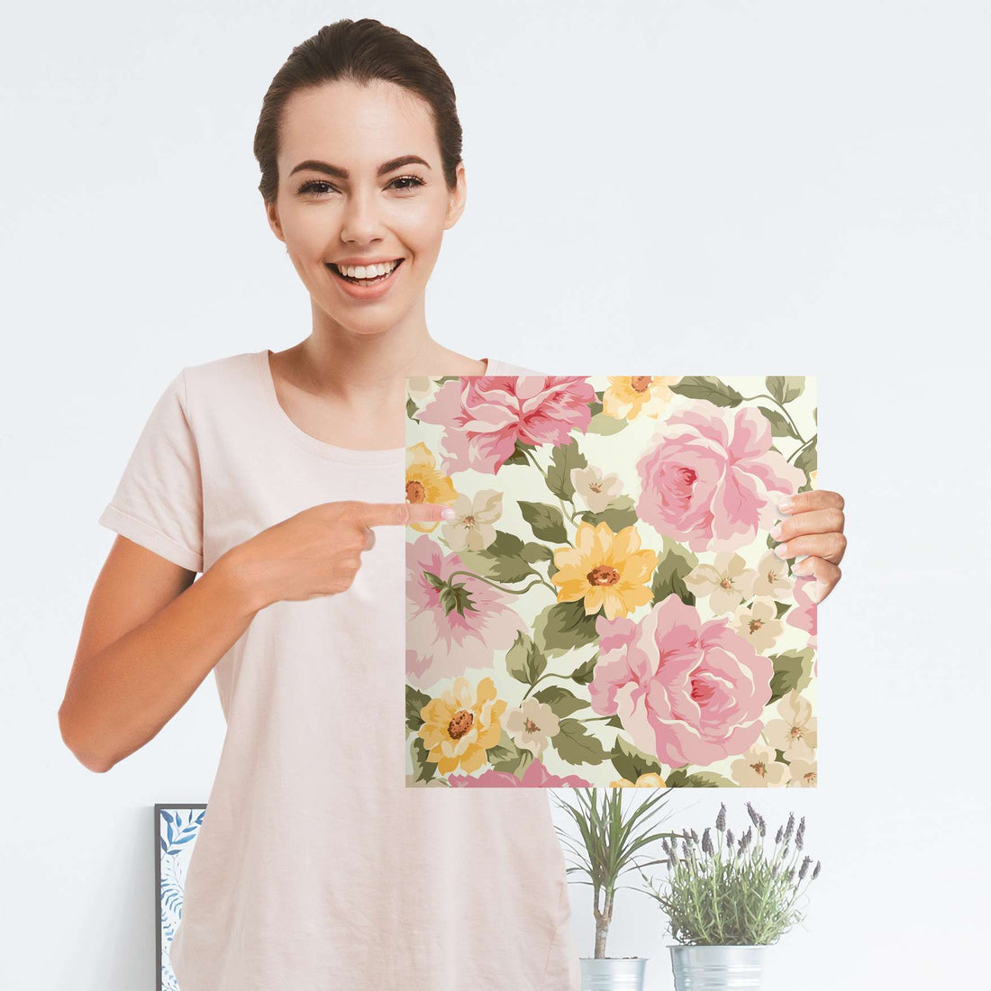 Selbstklebender Folienbogen Vintage Flowers - Größe: 30x30 cm