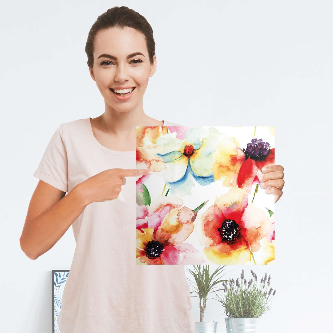 Selbstklebender Folienbogen Water Color Flowers - Größe: 30x30 cm