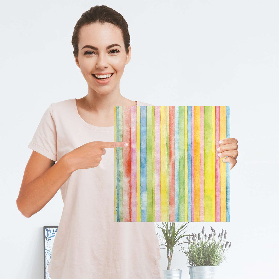 Selbstklebender Folienbogen Watercolor Stripes - Größe: 30x30 cm