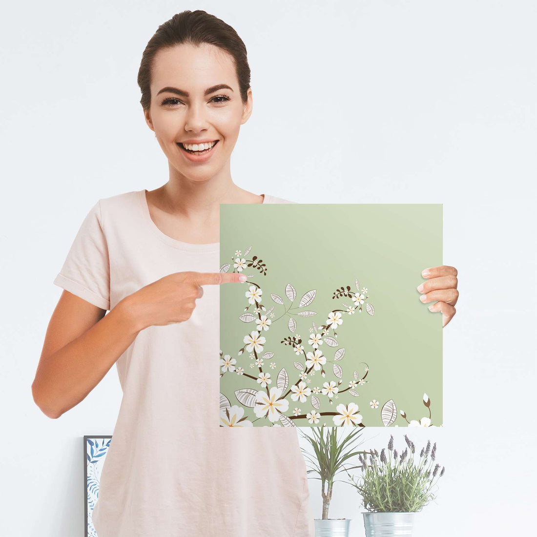 Selbstklebender Folienbogen White Blossoms - Größe: 30x30 cm