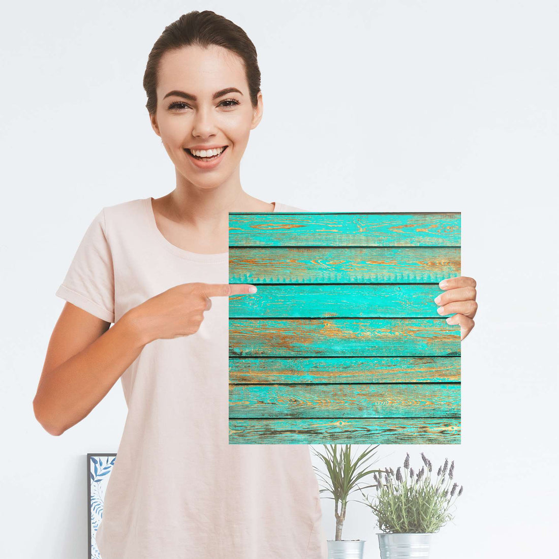 Selbstklebender Folienbogen Wooden Aqua - Größe: 30x30 cm