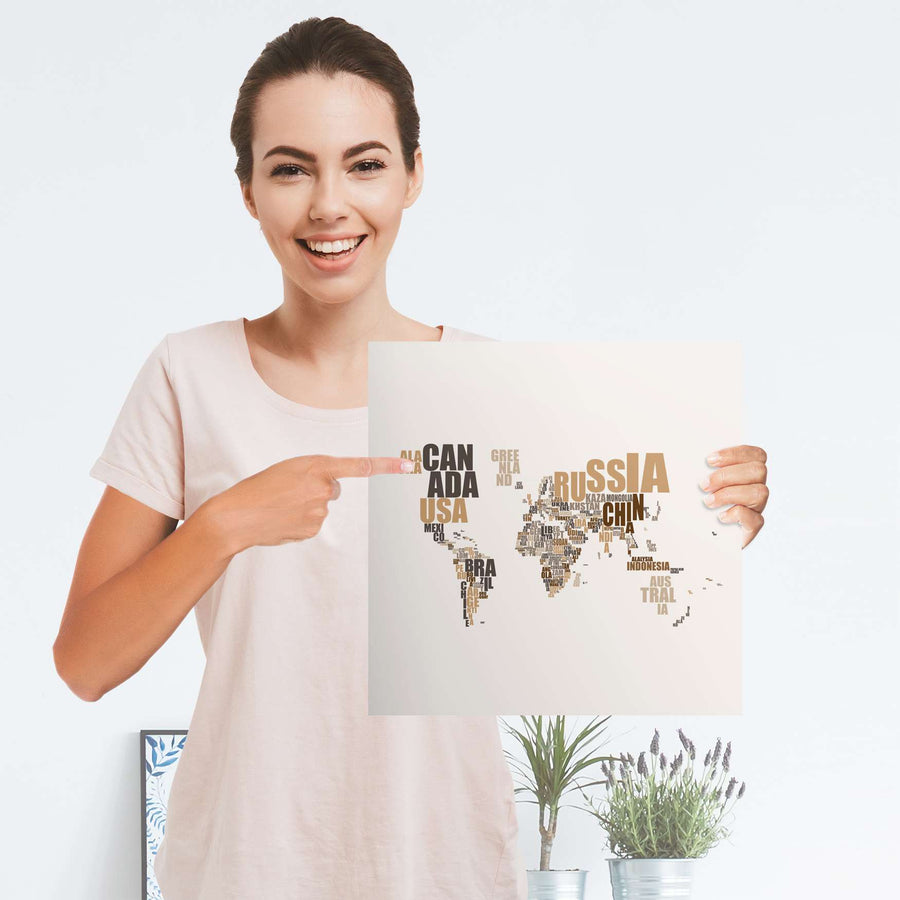 Selbstklebender Folienbogen World Map - Braun - Größe: 30x30 cm