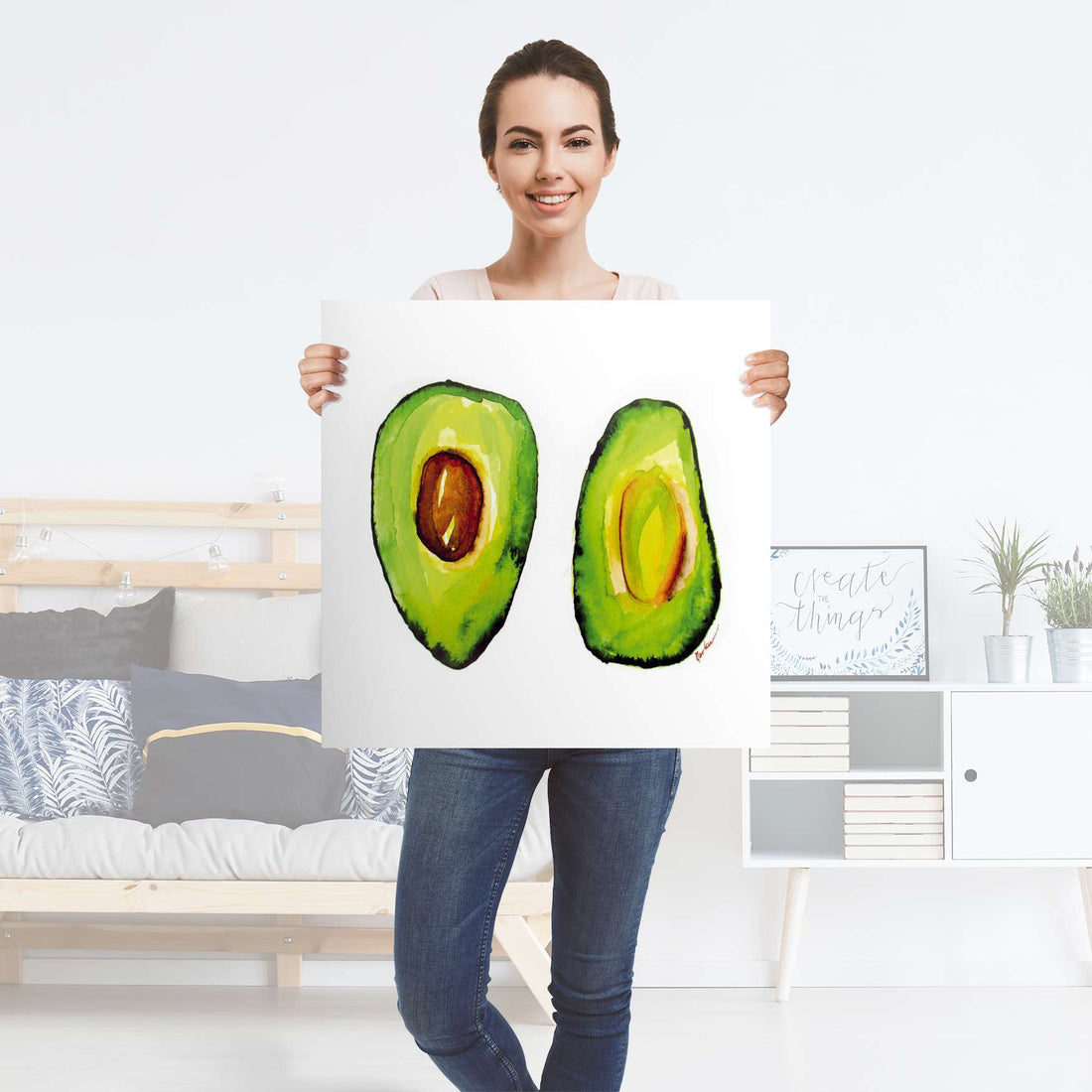 Selbstklebender Folienbogen Avocado halb und halb - Größe: 60x60 cm
