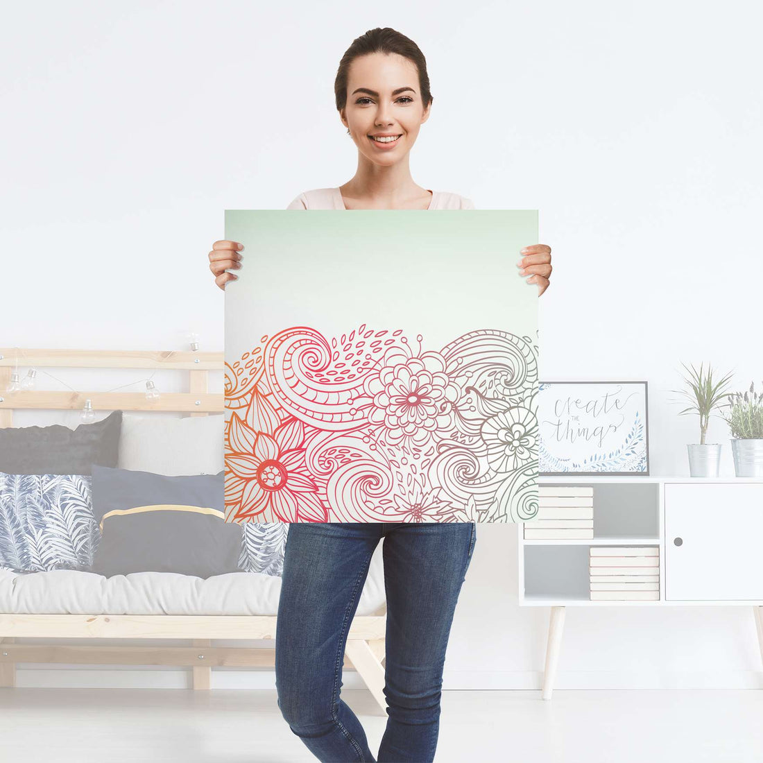 Selbstklebender Folienbogen Floral Doodle - Größe: 60x60 cm
