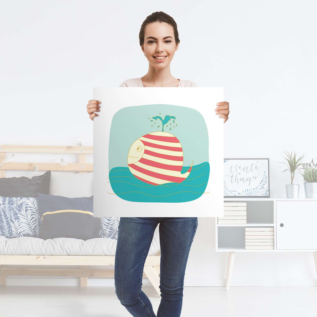 Selbstklebender Folienbogen Funny Wale - Größe: 60x60 cm
