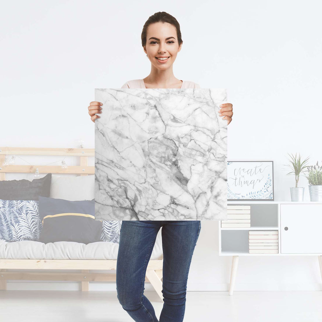 Selbstklebender Folienbogen Marmor weiß - Größe: 60x60 cm