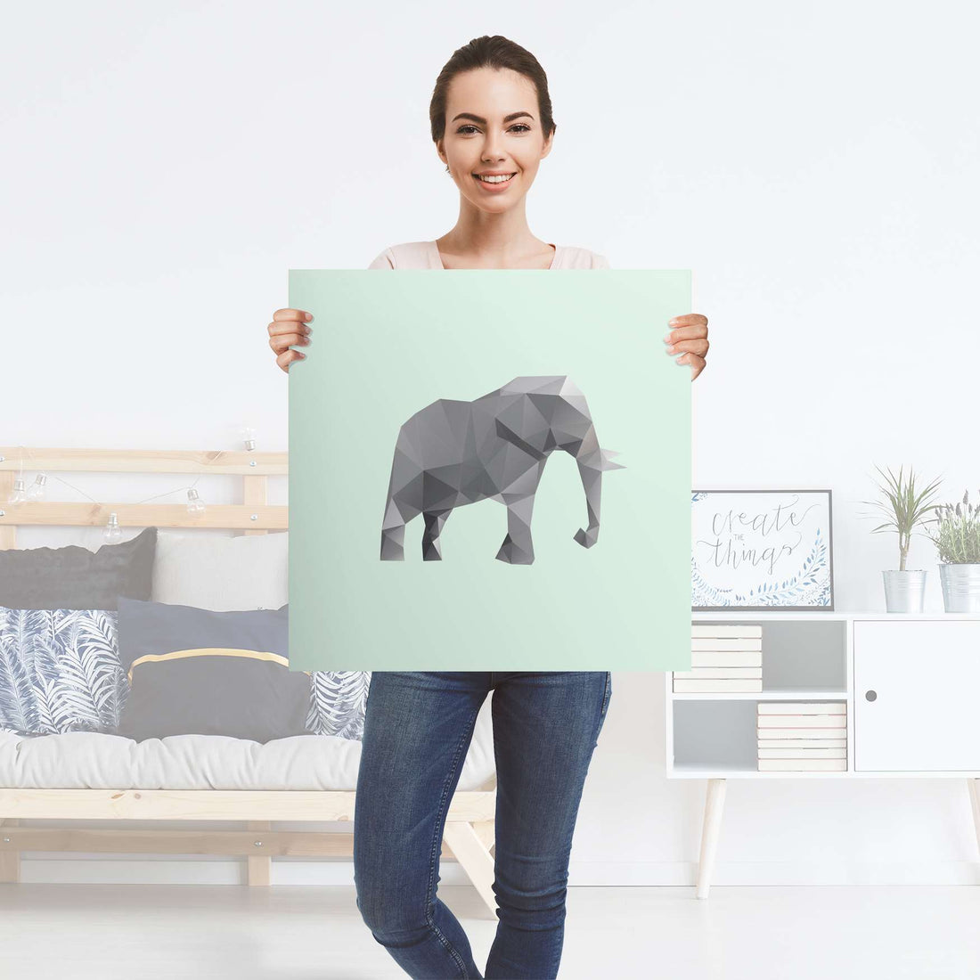 Selbstklebender Folienbogen Origami Elephant - Größe: 60x60 cm
