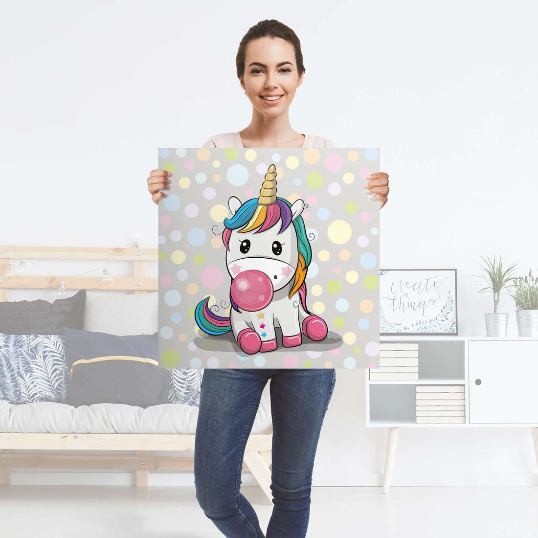 Selbstklebender Folienbogen Rainbow das Einhorn - Größe: 60x60 cm