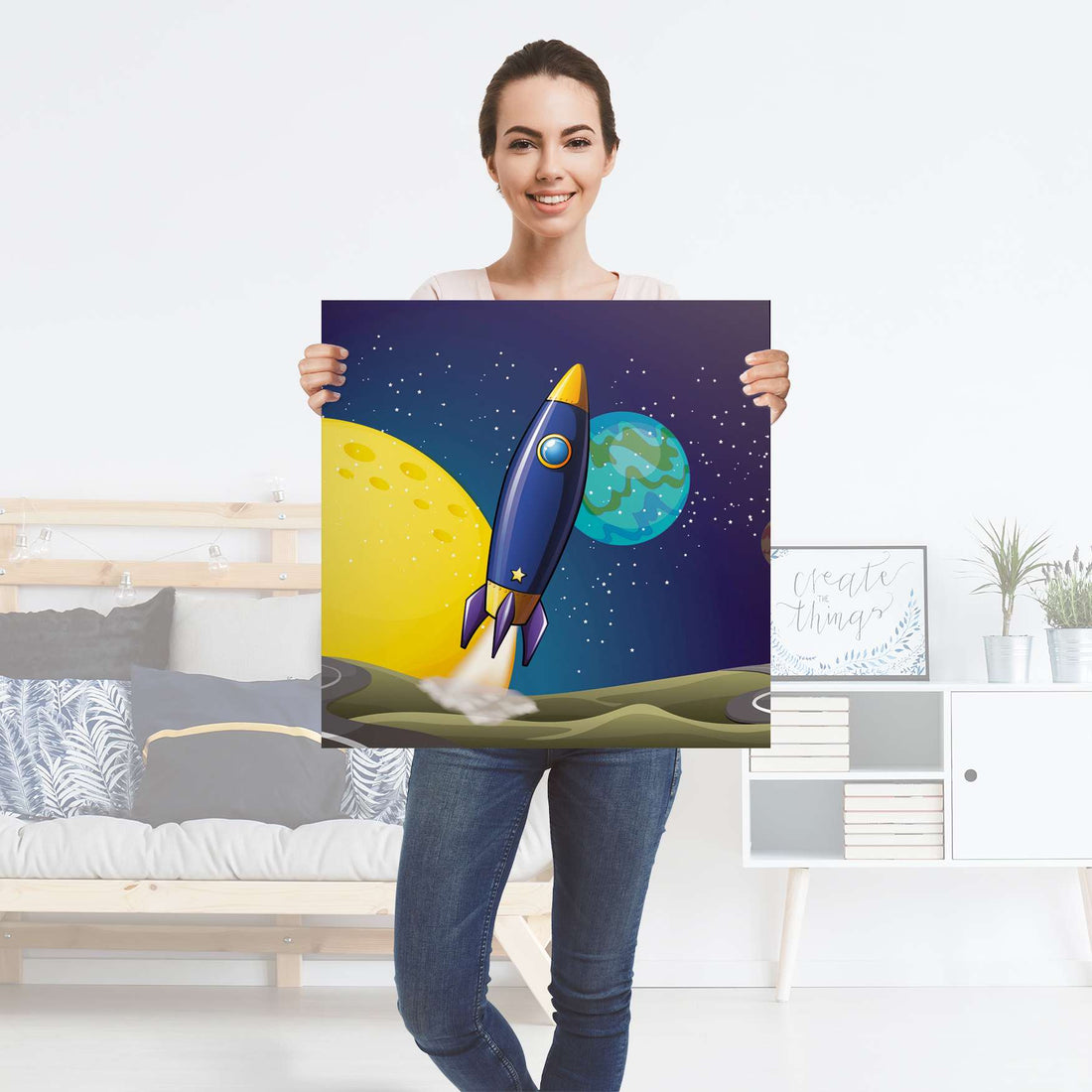 Selbstklebender Folienbogen Space Rocket - Größe: 60x60 cm