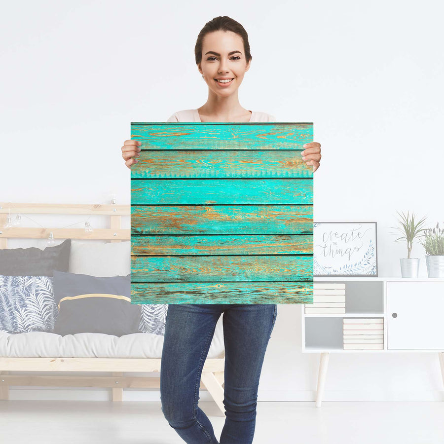 Selbstklebender Folienbogen Wooden Aqua - Größe: 60x60 cm