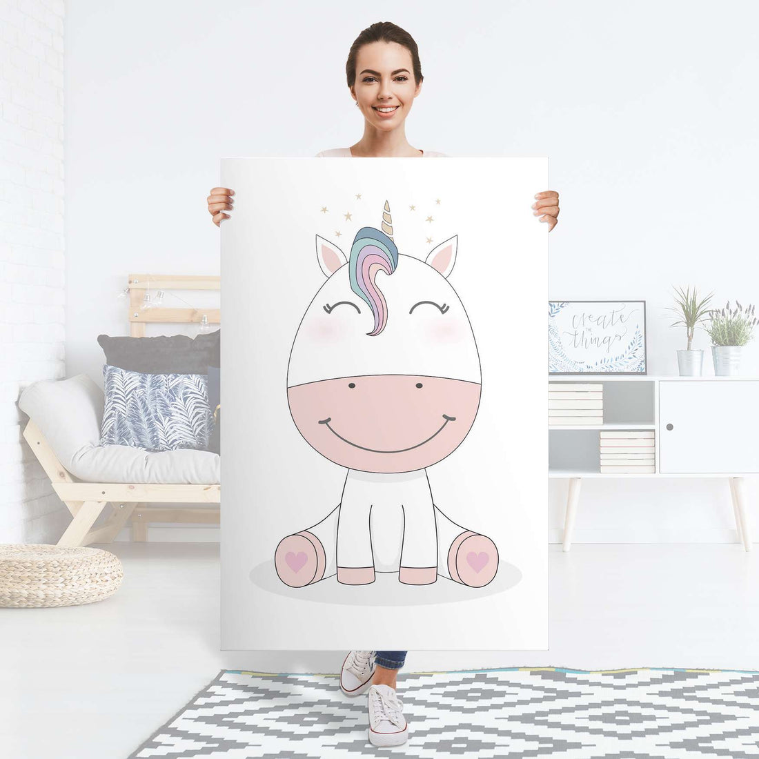 Selbstklebender Folienbogen Baby Unicorn - Größe: 80x120 cm