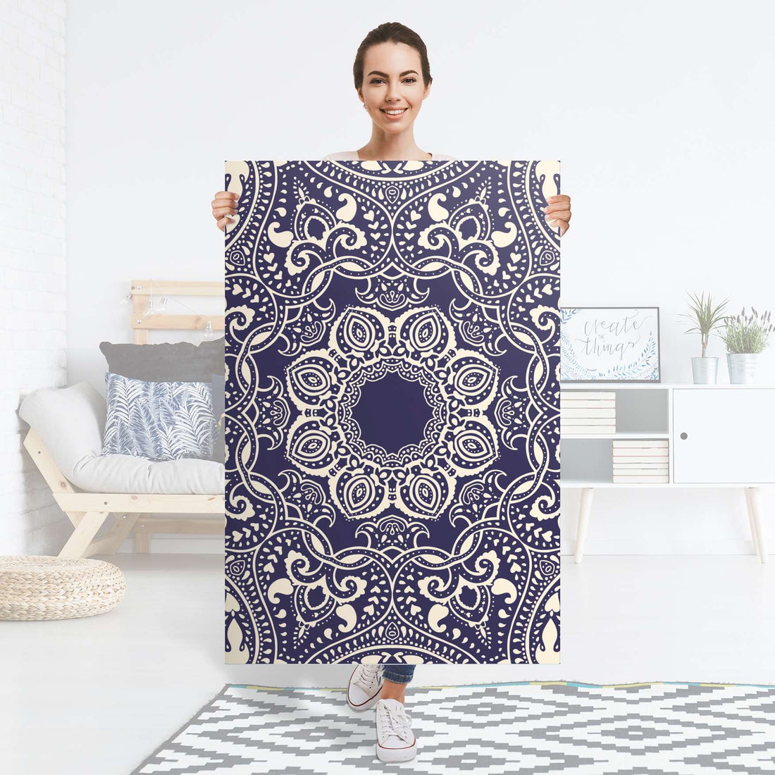 Selbstklebender Folienbogen Blue Mandala - Größe: 80x120 cm