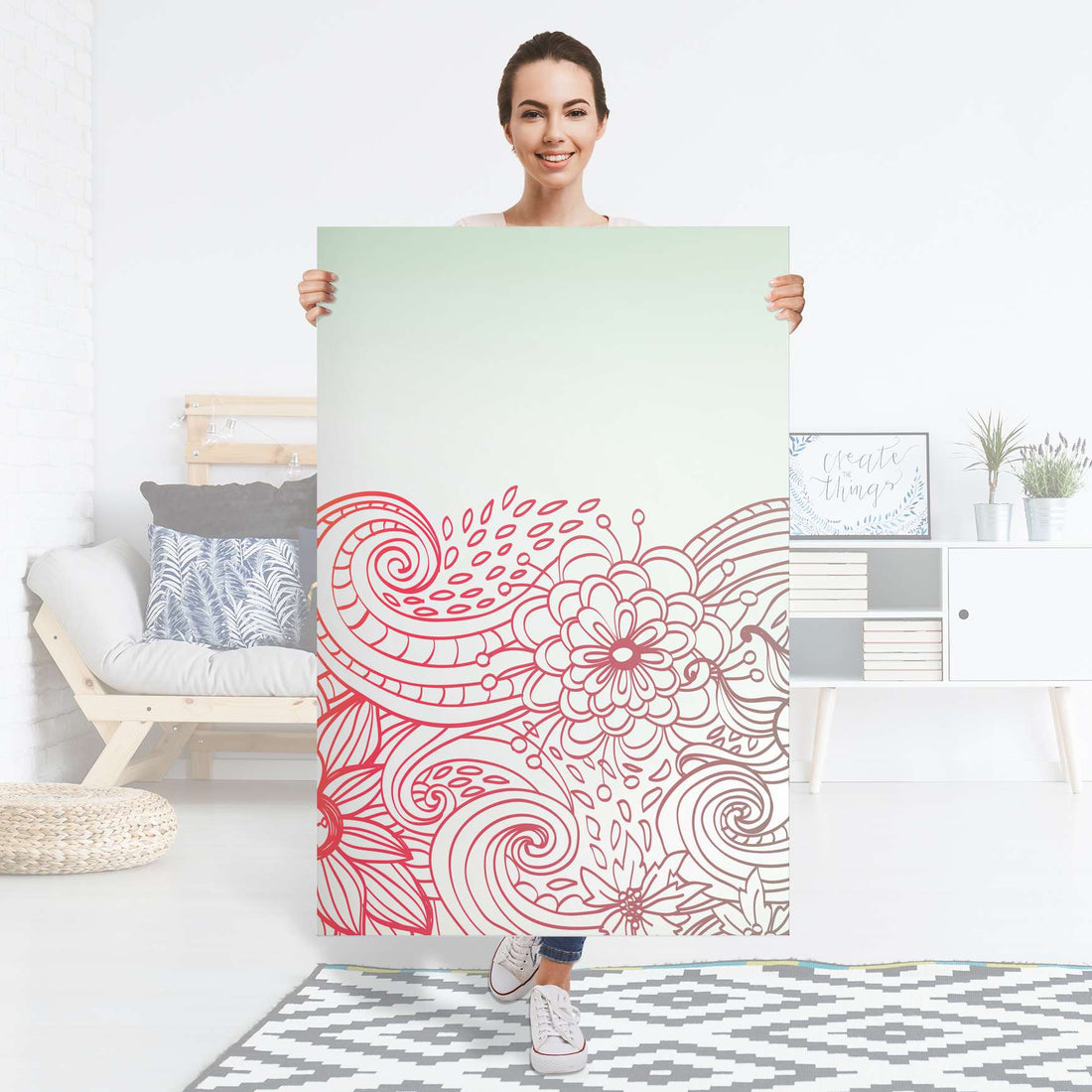 Selbstklebender Folienbogen Floral Doodle - Größe: 80x120 cm
