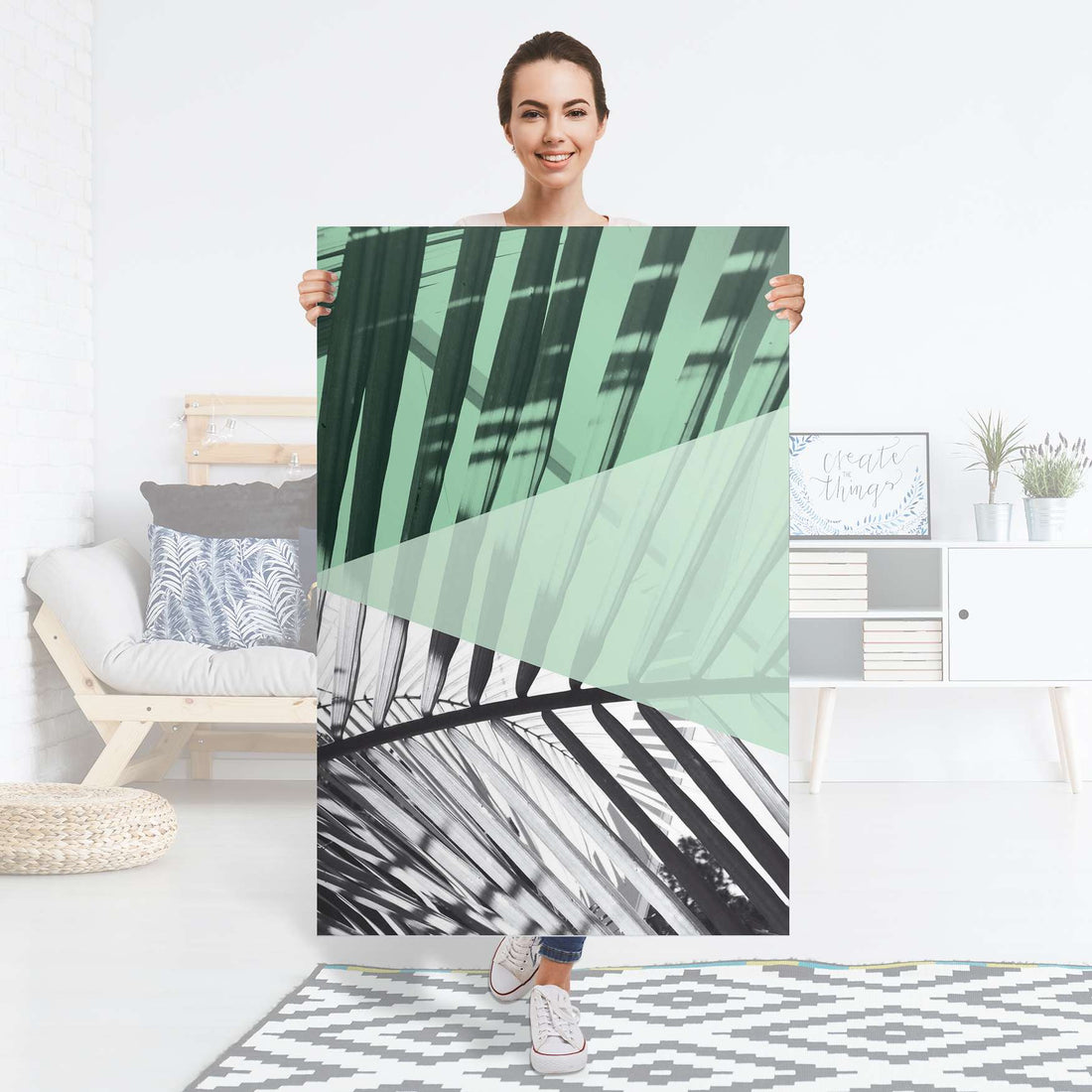 Selbstklebender Folienbogen Palmen mint - Größe: 80x120 cm