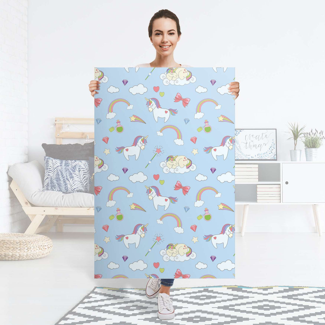 Selbstklebender Folienbogen Rainbow Unicorn - Größe: 80x120 cm