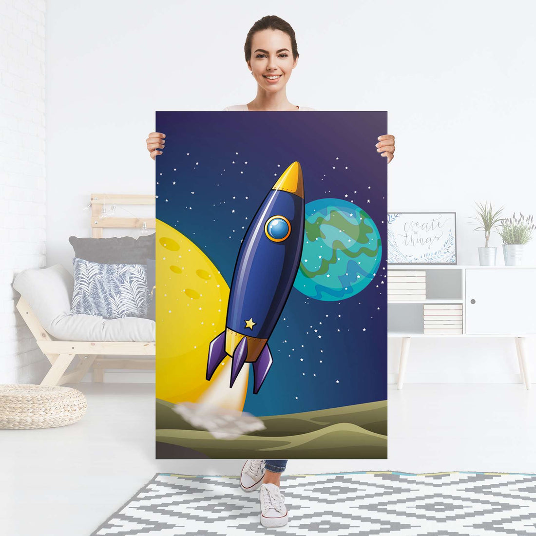 Selbstklebender Folienbogen Space Rocket - Größe: 80x120 cm