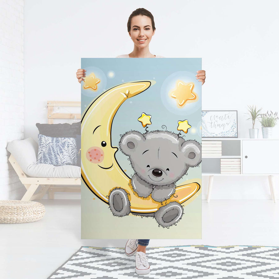 Selbstklebender Folienbogen Teddy und Mond - Größe: 80x120 cm